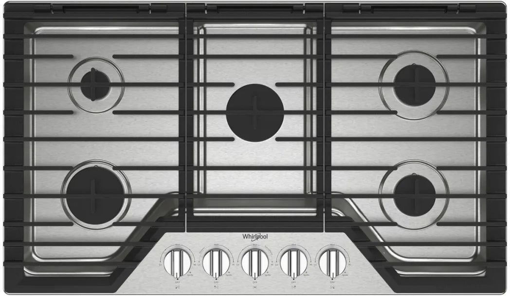 Whirlpool 36" Gas Cooktop with 5 Sealed Burners - Stainless